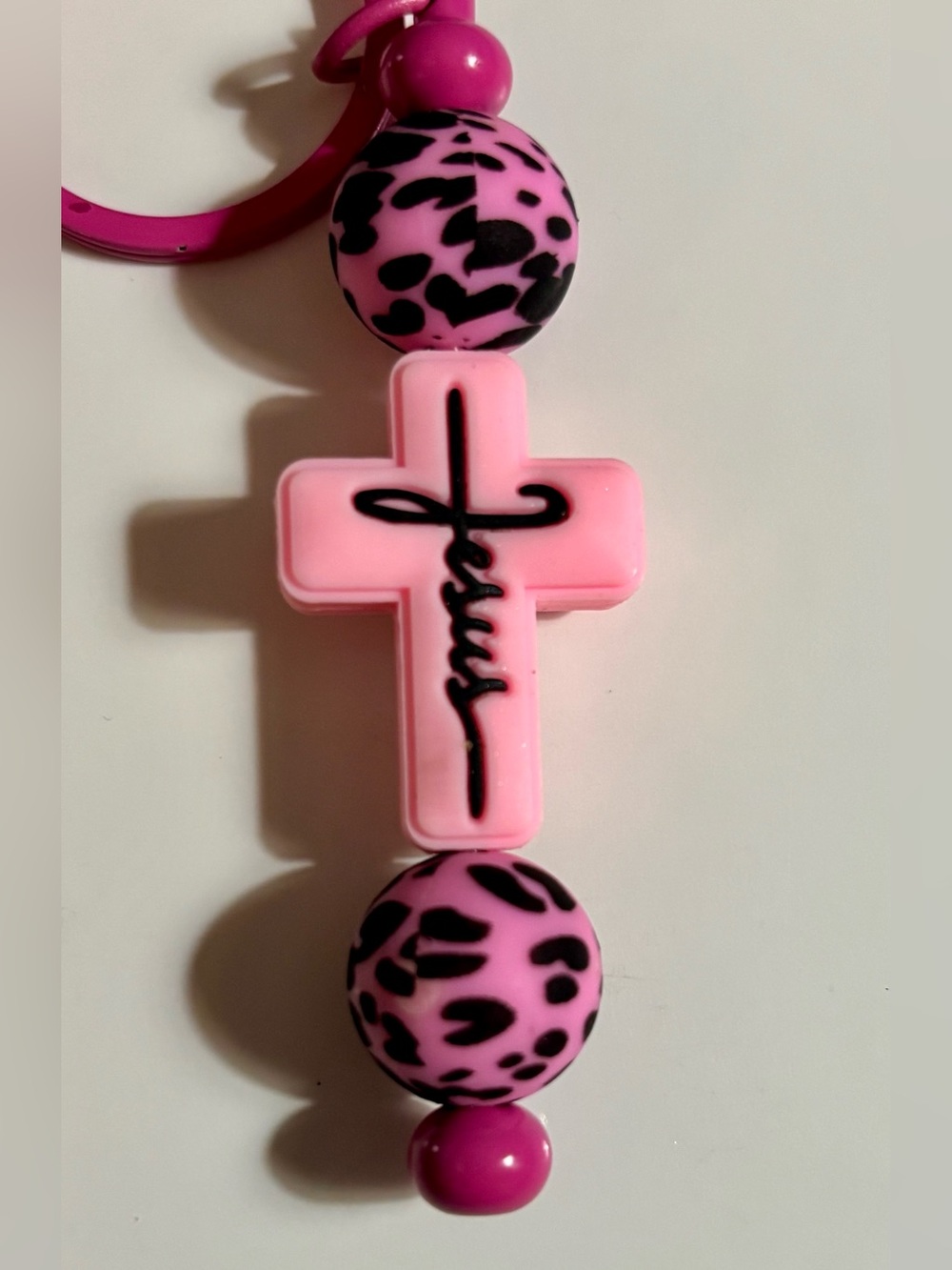 NIP Pink Beaded Cross Keychain